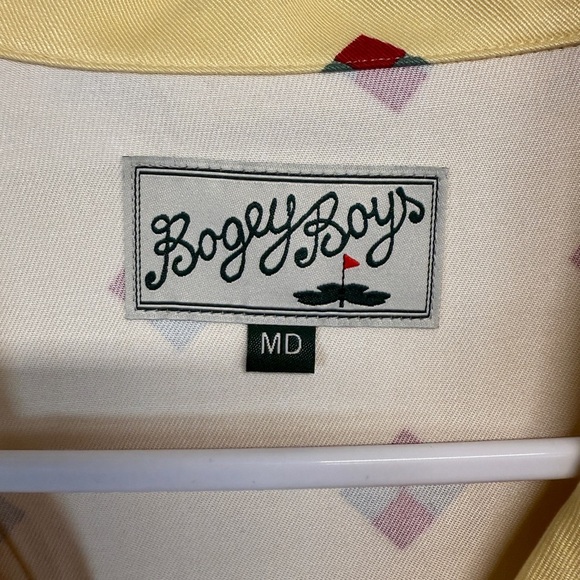 Bogey Boys Yellow Geo Print Button Front Short Sleeve Shirt Mens Size Medium NEW - Picture 3 of 6